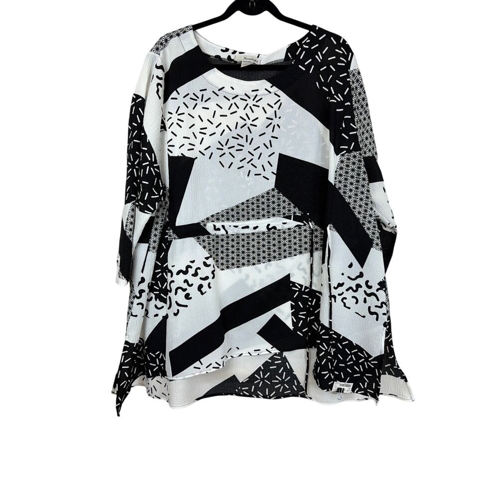 NEW Moonlight White And Black Geometric Print Tie Waist High Low Tunic XXL